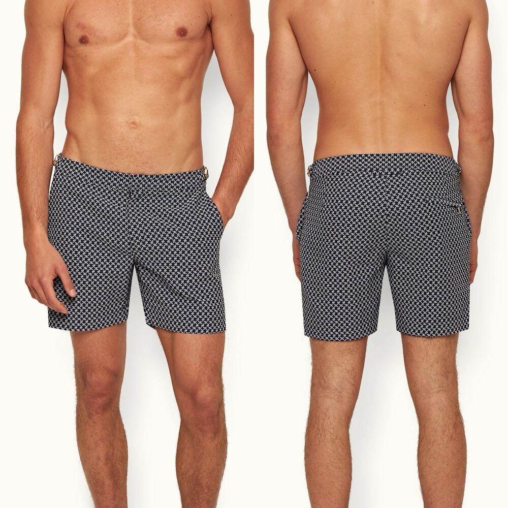 Orlebar Brown Navy Blue White Seglas Jacquard Bulldog Swim Shorts 31
